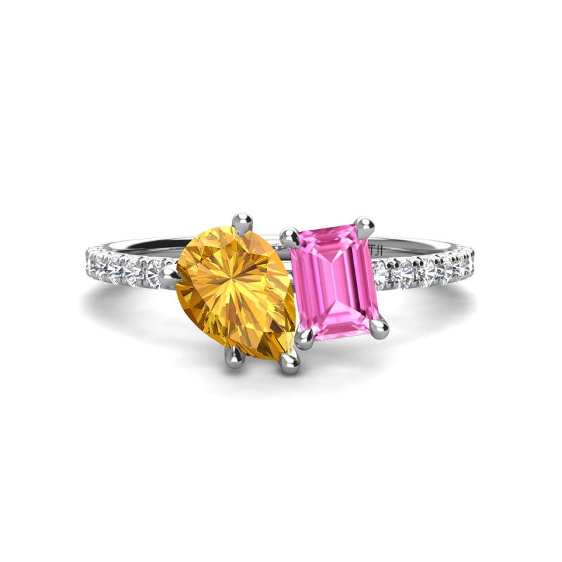 Zahara 9x6 mm Pear Citrine and 7x5 mm Emerald Cut Lab Created Pink Sapphire 2 Stone Duo Ring 