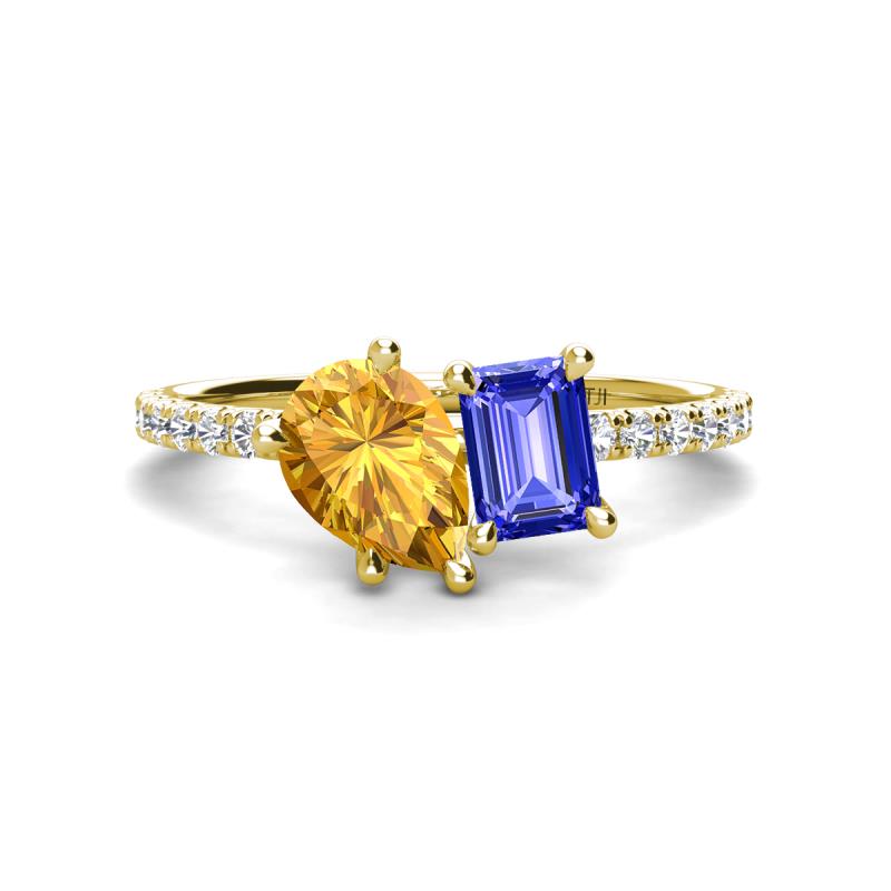 Zahara 9x6 mm Pear Citrine and 7x5 mm Emerald Cut Tanzanite 2 Stone Duo Ring 