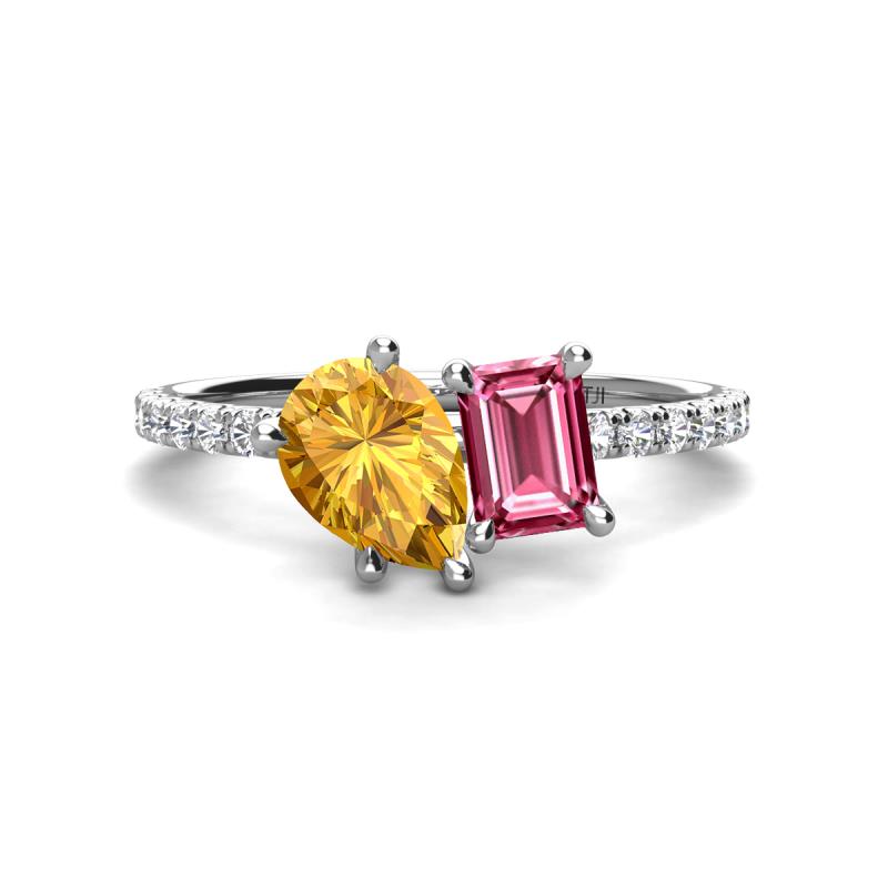 Zahara 9x6 mm Pear Citrine and 7x5 mm Emerald Cut Pink Tourmaline 2 Stone Duo Ring 