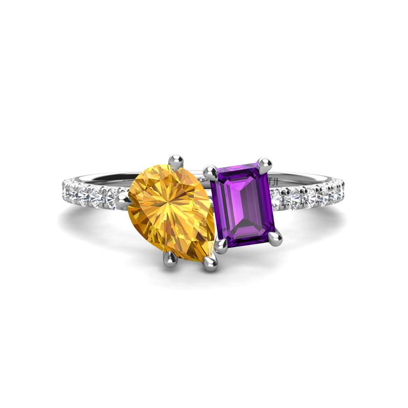 Zahara 9x6 mm Pear Citrine and 7x5 mm Emerald Cut Amethyst 2 Stone Duo Ring 