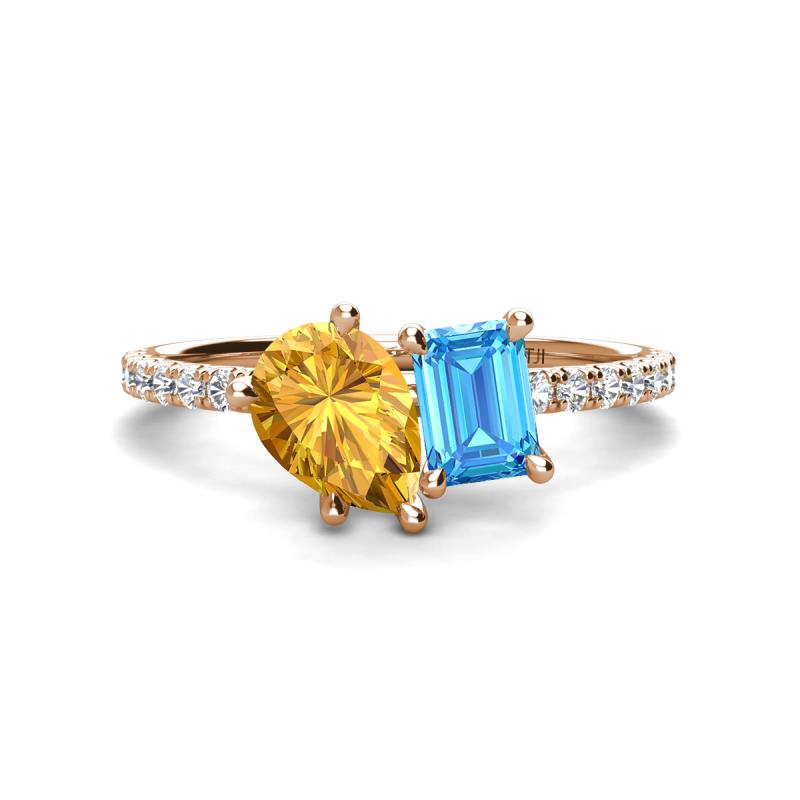 Zahara 9x6 mm Pear Citrine and 7x5 mm Emerald Cut Blue Topaz 2 Stone Duo Ring 