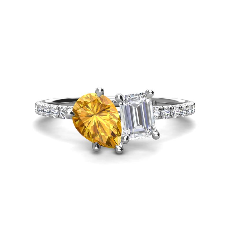 Zahara 9x6 mm Pear Citrine and 7x5 mm Emerald Cut White Sapphire 2 Stone Duo Ring 