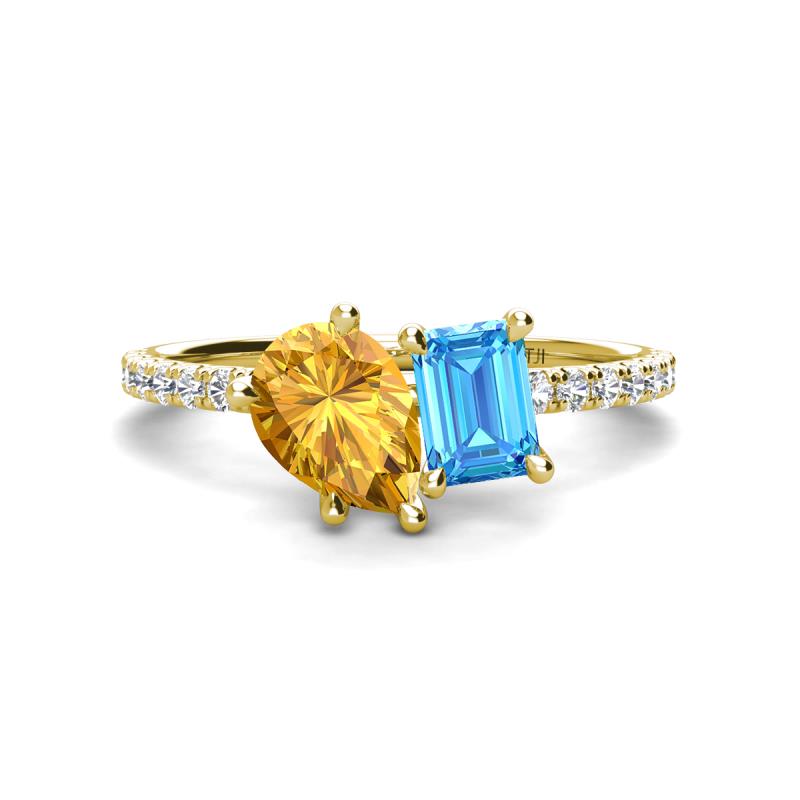 Zahara 9x6 mm Pear Citrine and 7x5 mm Emerald Cut Blue Topaz 2 Stone Duo Ring 