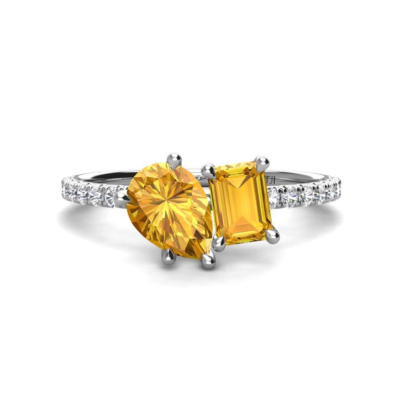 Zahara 9x6 mm Pear and 7x5 mm Emerald Cut Citrine 2 Stone Duo Ring 