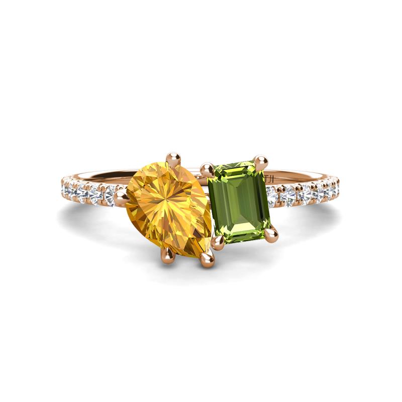 Zahara 9x6 mm Pear Citrine and 7x5 mm Emerald Cut Peridot 2 Stone Duo Ring 