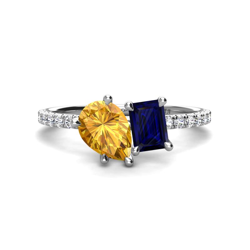 Zahara 9x6 mm Pear Citrine and 7x5 mm Emerald Cut Lab Created Blue Sapphire 2 Stone Duo Ring 