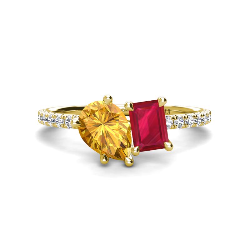 Zahara 9x6 mm Pear Citrine and 7x5 mm Emerald Cut Lab Created Ruby 2 Stone Duo Ring 