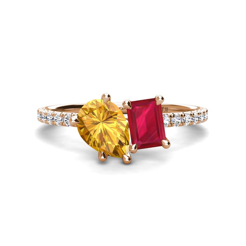 Zahara 9x6 mm Pear Citrine and 7x5 mm Emerald Cut Lab Created Ruby 2 Stone Duo Ring 