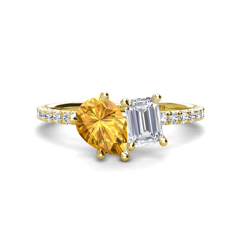 Zahara 9x6 mm Pear Citrine and 7x5 mm Emerald Cut White Sapphire 2 Stone Duo Ring 