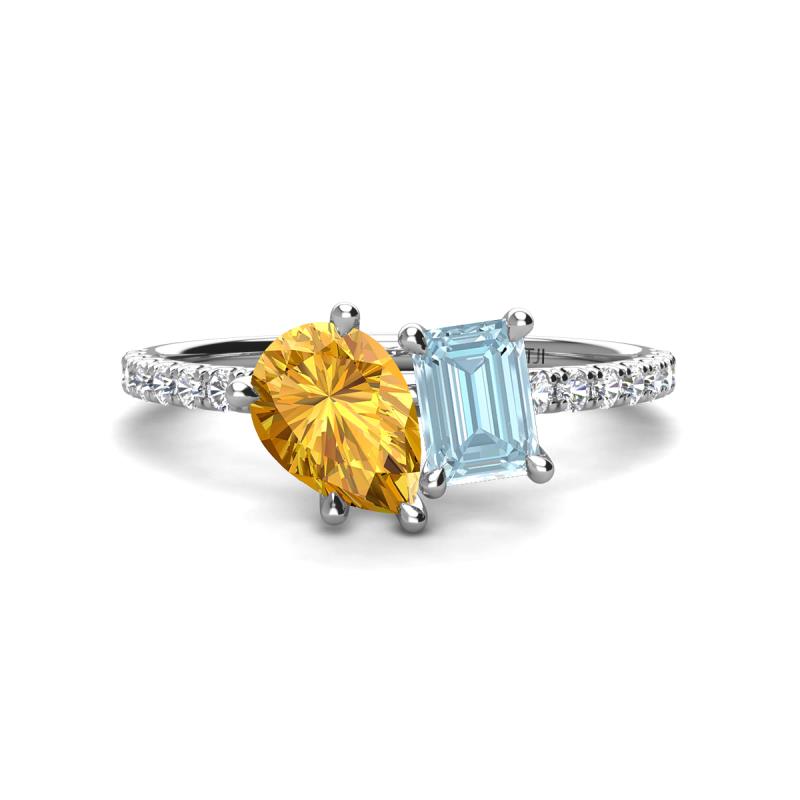 Zahara 9x6 mm Pear Citrine and 7x5 mm Emerald Cut Aquamarine 2 Stone Duo Ring 