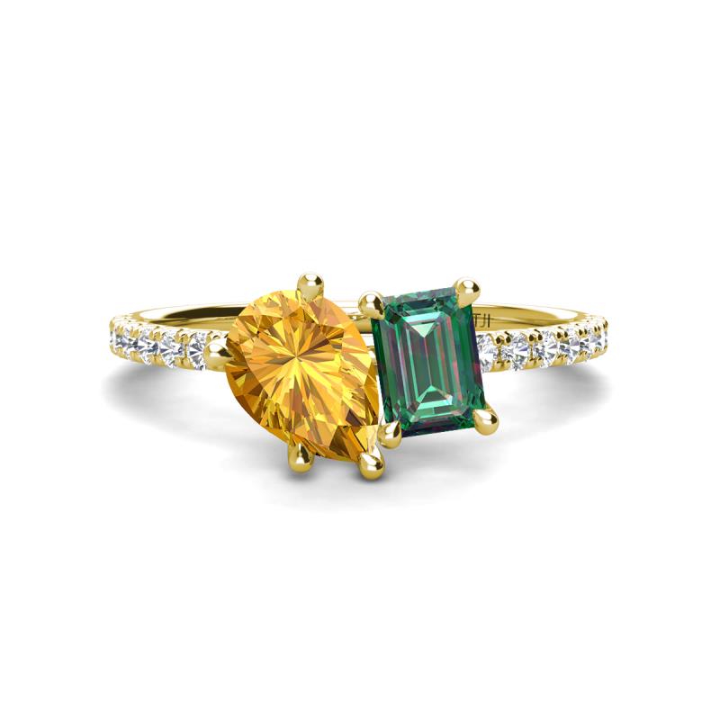 Zahara 9x6 mm Pear Citrine and 7x5 mm Emerald Cut Lab Created Alexandrite 2 Stone Duo Ring 