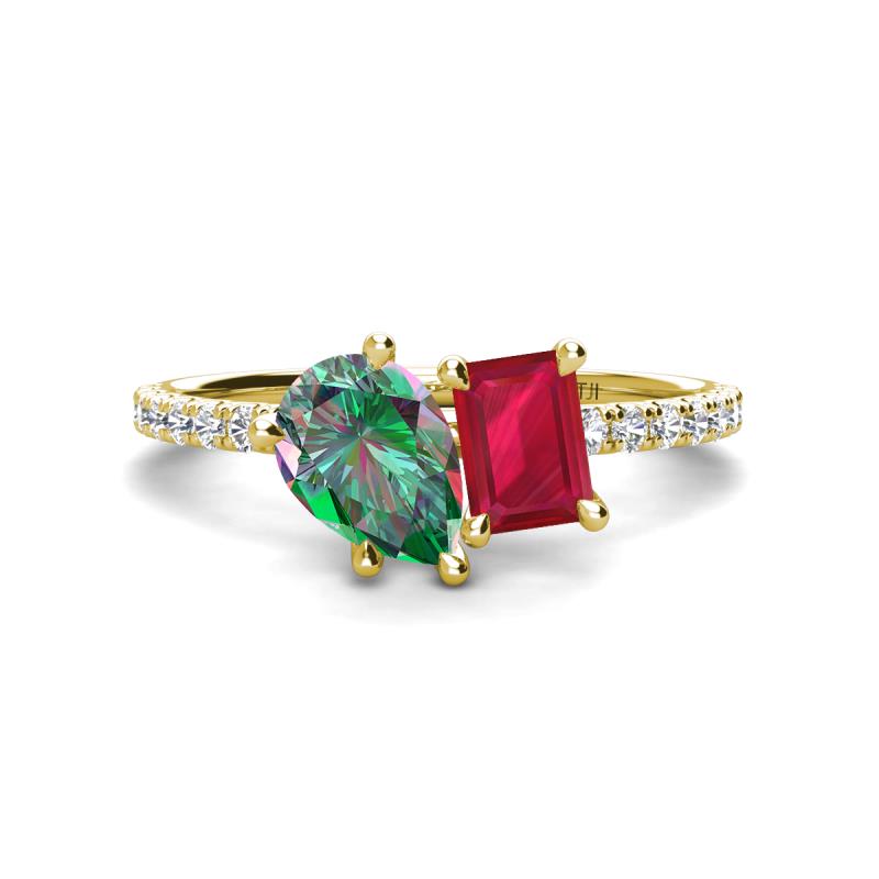 Zahara 9x6 mm Pear Lab Created Alexandrite and 7x5 mm Emerald Cut Lab Created Ruby 2 Stone Duo Ring 