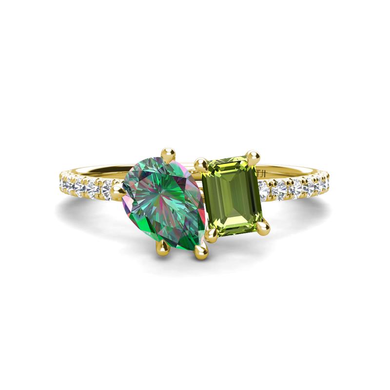 Zahara 9x6 mm Pear Lab Created Alexandrite and 7x5 mm Emerald Cut Peridot 2 Stone Duo Ring 