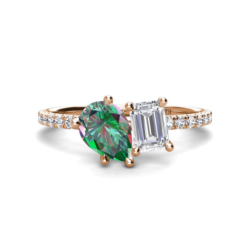Zahara 9x6 mm Pear Lab Created Alexandrite and 7x5 mm Emerald Cut White Sapphire 2 Stone Duo Ring 