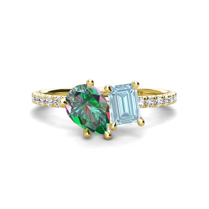Zahara 9x6 mm Pear Lab Created Alexandrite and 7x5 mm Emerald Cut Aquamarine 2 Stone Duo Ring 