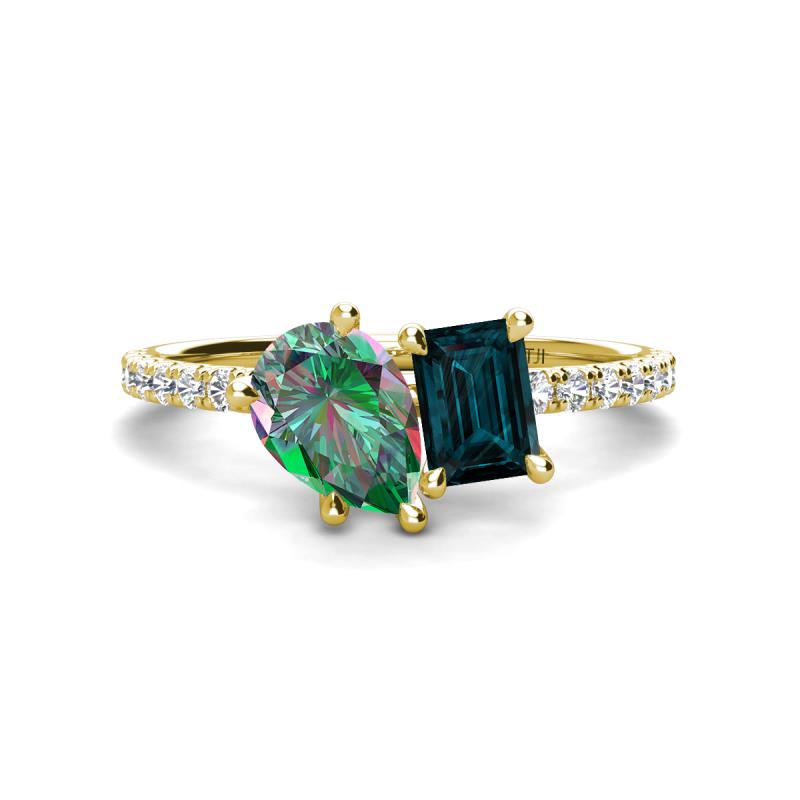 Zahara 9x6 mm Pear Lab Created Alexandrite and 7x5 mm Emerald Cut London Blue Topaz 2 Stone Duo Ring 