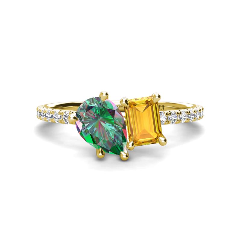 Zahara 9x6 mm Pear Lab Created Alexandrite and 7x5 mm Emerald Cut Citrine 2 Stone Duo Ring 