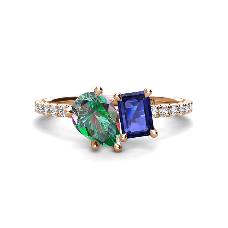 Zahara 9x6 mm Pear Lab Created Alexandrite and 7x5 mm Emerald Cut Iolite 2 Stone Duo Ring 