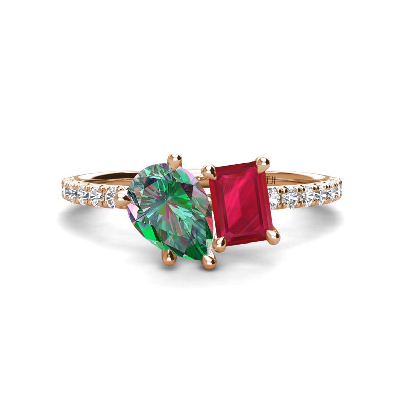 Zahara 9x6 mm Pear Lab Created Alexandrite and 7x5 mm Emerald Cut Lab Created Ruby 2 Stone Duo Ring 