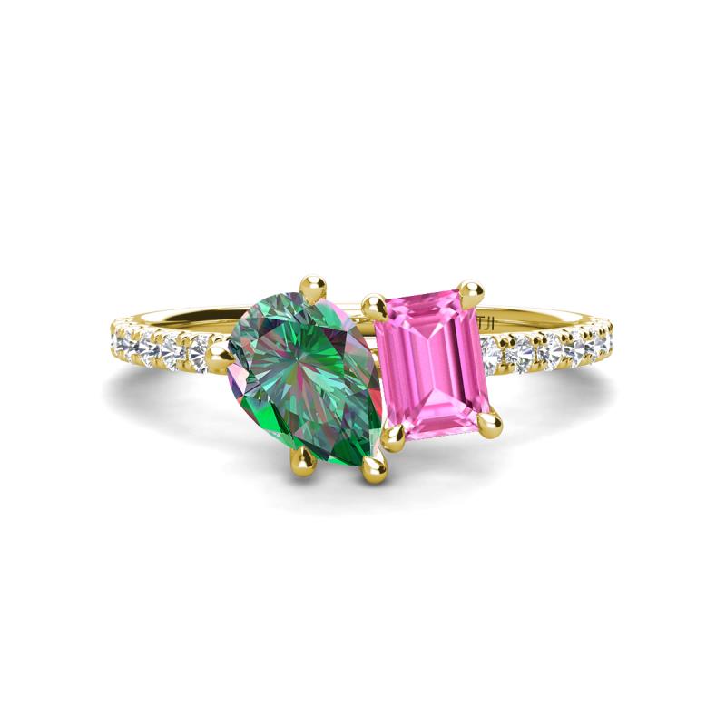 Zahara 9x6 mm Pear Lab Created Alexandrite and 7x5 mm Emerald Cut Lab Created Pink Sapphire 2 Stone Duo Ring 