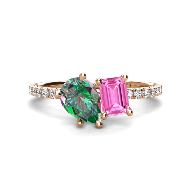 Zahara 9x6 mm Pear Lab Created Alexandrite and 7x5 mm Emerald Cut Lab Created Pink Sapphire 2 Stone Duo Ring 