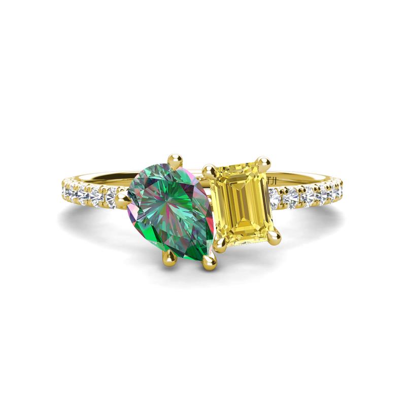 Zahara 9x6 mm Pear Lab Created Alexandrite and 7x5 mm Emerald Cut Lab Created Yellow Sapphire 2 Stone Duo Ring 
