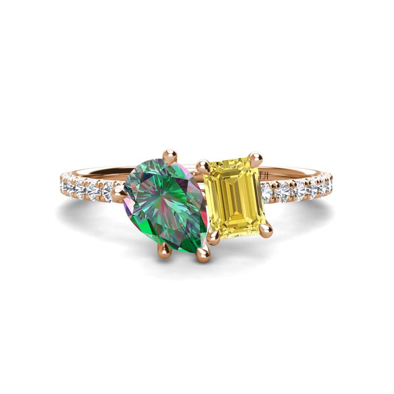Zahara 9x6 mm Pear Lab Created Alexandrite and 7x5 mm Emerald Cut Lab Created Yellow Sapphire 2 Stone Duo Ring 