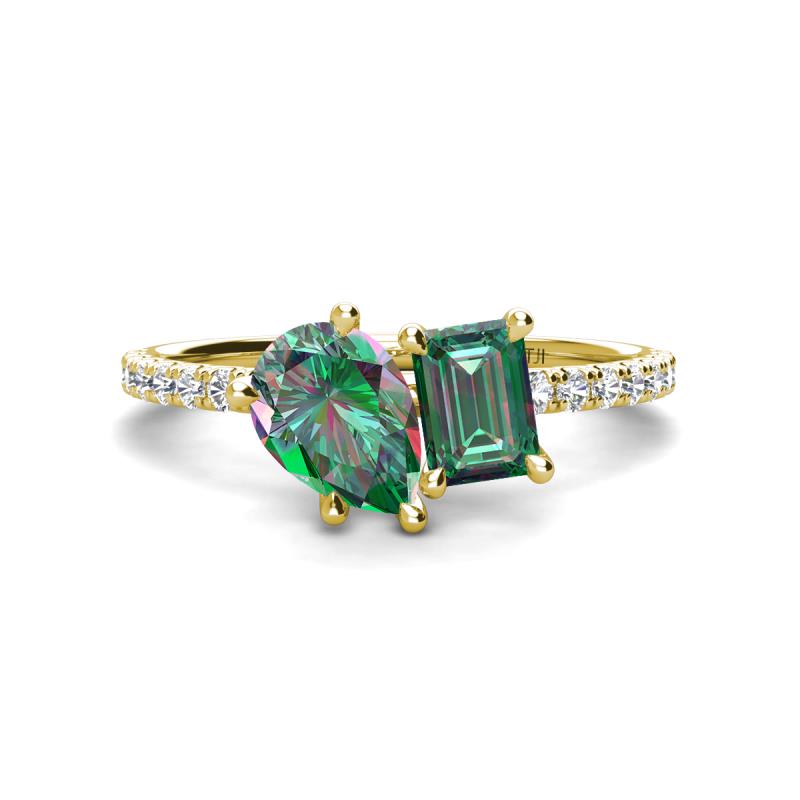 Zahara 9x6 mm Pear and 7x5 mm Emerald Cut Lab Created Alexandrite 2 Stone Duo Ring 