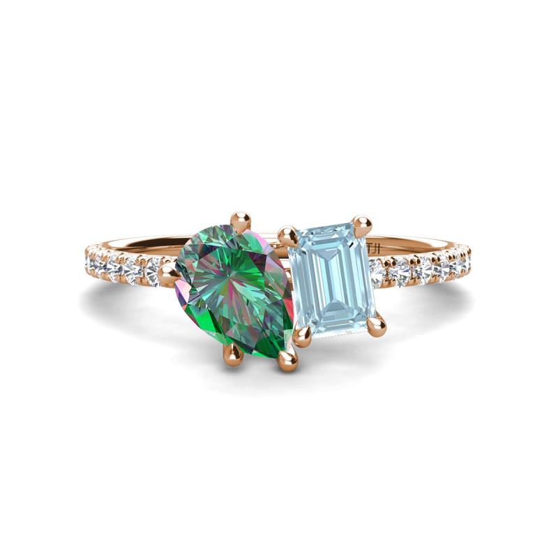 Zahara 9x6 mm Pear Lab Created Alexandrite and 7x5 mm Emerald Cut Aquamarine 2 Stone Duo Ring 