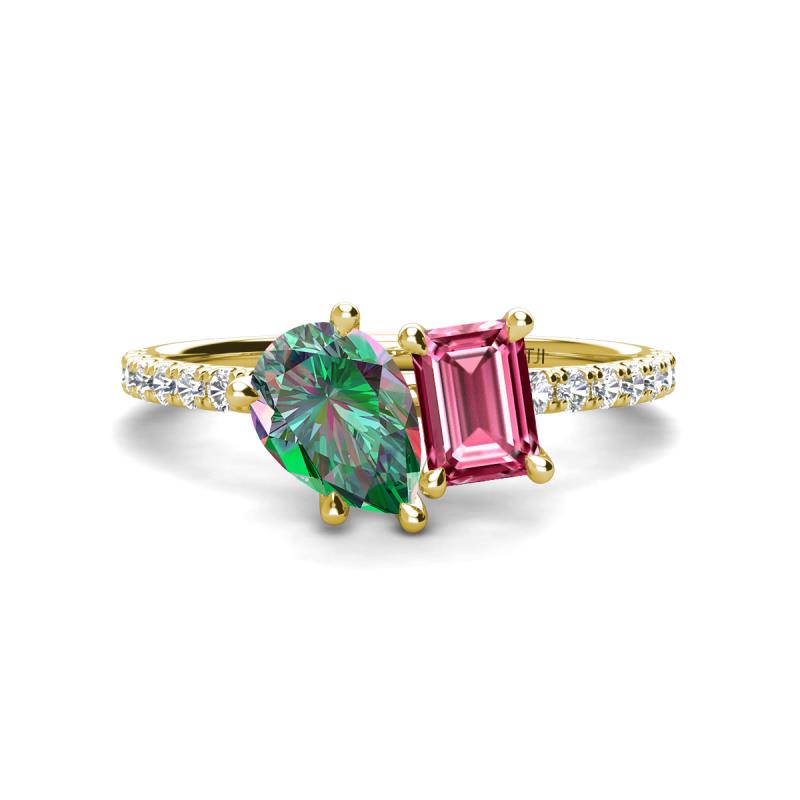 Zahara 9x6 mm Pear Lab Created Alexandrite and 7x5 mm Emerald Cut Pink Tourmaline 2 Stone Duo Ring 