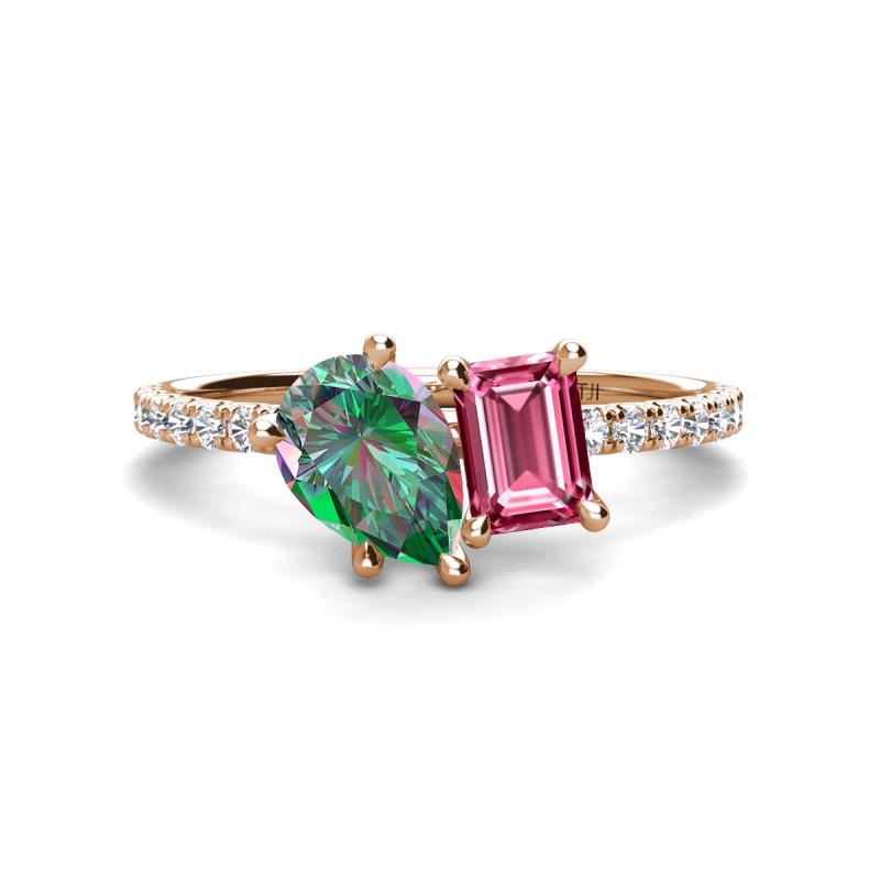 Zahara 9x6 mm Pear Lab Created Alexandrite and 7x5 mm Emerald Cut Pink Tourmaline 2 Stone Duo Ring 