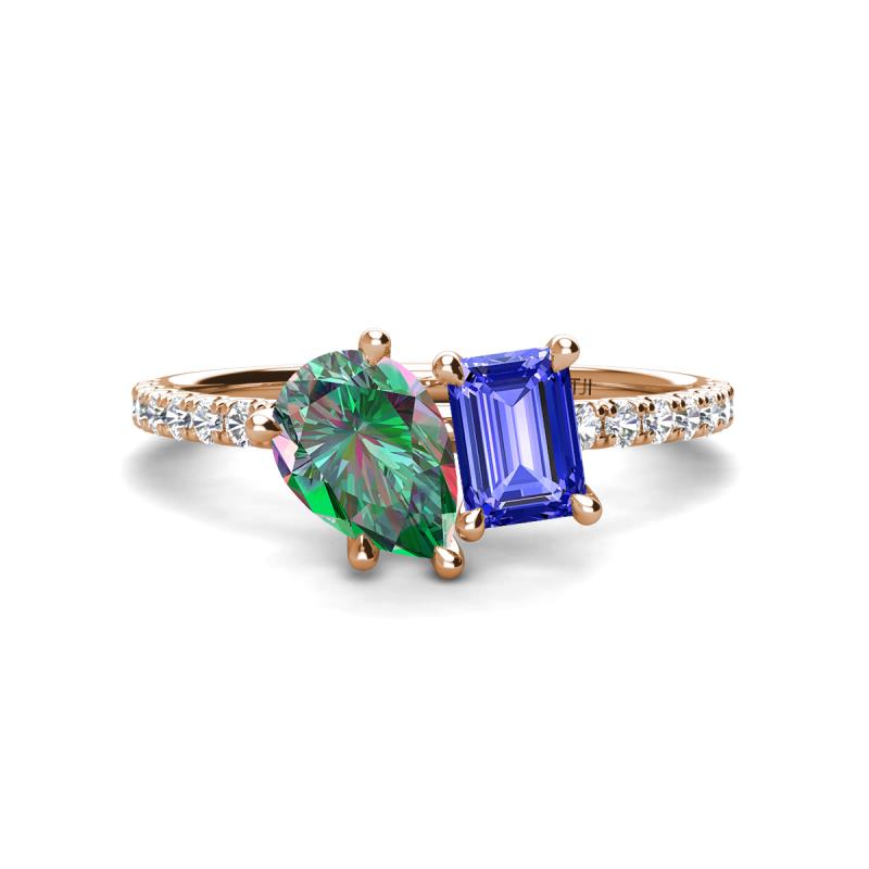 Zahara 9x6 mm Pear Lab Created Alexandrite and 7x5 mm Emerald Cut Tanzanite 2 Stone Duo Ring 