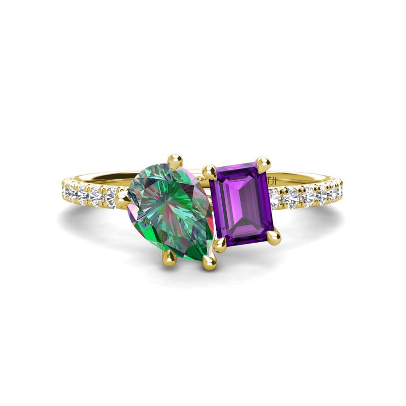 Zahara 9x6 mm Pear Lab Created Alexandrite and 7x5 mm Emerald Cut Amethyst 2 Stone Duo Ring 