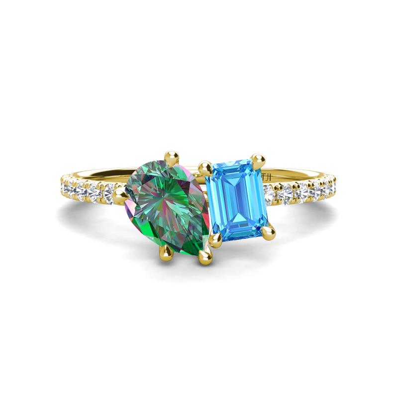 Zahara 9x6 mm Pear Lab Created Alexandrite and 7x5 mm Emerald Cut Blue Topaz 2 Stone Duo Ring 