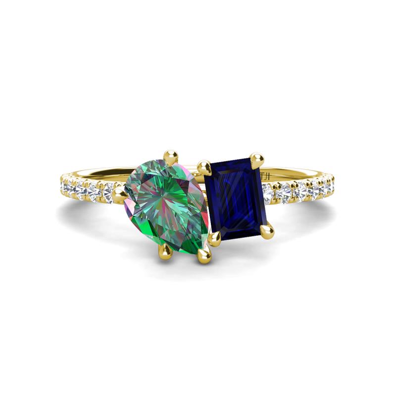 Zahara 9x6 mm Pear Lab Created Alexandrite and 7x5 mm Emerald Cut Lab Created Blue Sapphire 2 Stone Duo Ring 