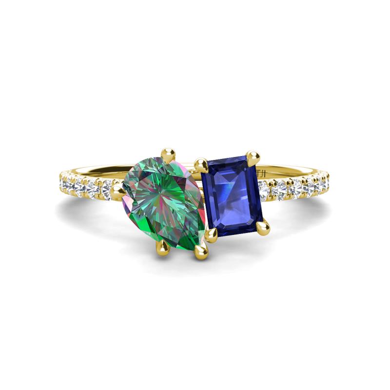 Zahara 9x6 mm Pear Lab Created Alexandrite and 7x5 mm Emerald Cut Iolite 2 Stone Duo Ring 