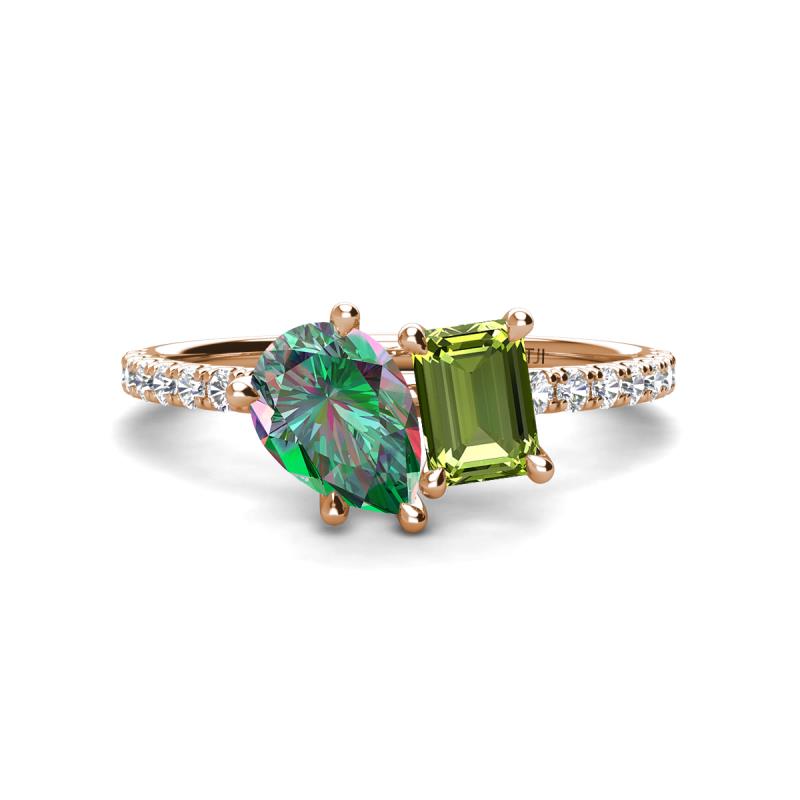 Zahara 9x6 mm Pear Lab Created Alexandrite and 7x5 mm Emerald Cut Peridot 2 Stone Duo Ring 