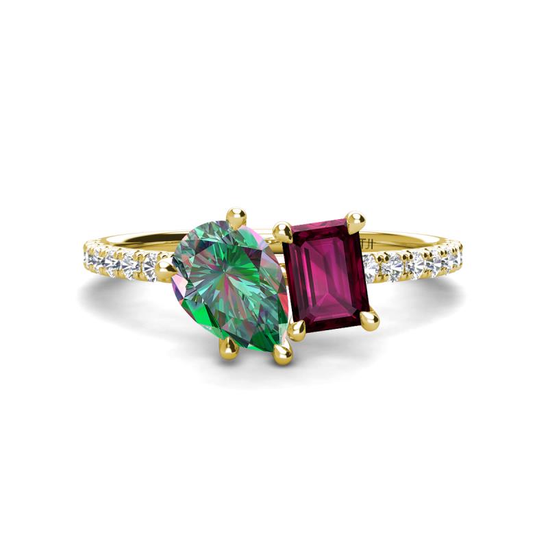 Zahara 9x6 mm Pear Lab Created Alexandrite and 7x5 mm Emerald Cut Rhodolite Garnet 2 Stone Duo Ring 