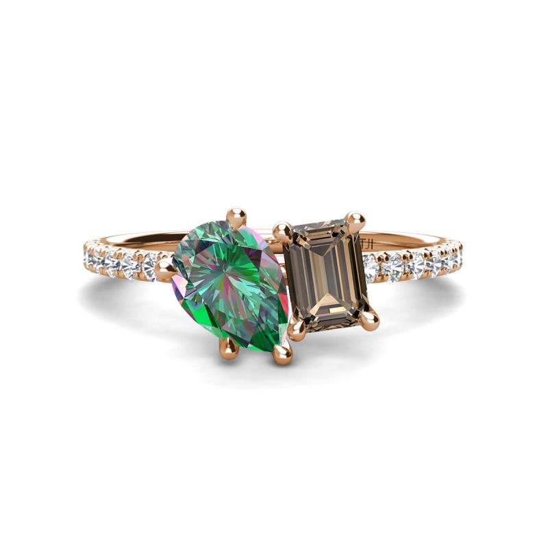 Zahara 9x6 mm Pear Lab Created Alexandrite and 7x5 mm Emerald Cut Smoky Quartz 2 Stone Duo Ring 