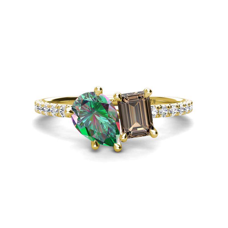 Zahara 9x6 mm Pear Lab Created Alexandrite and 7x5 mm Emerald Cut Smoky Quartz 2 Stone Duo Ring 