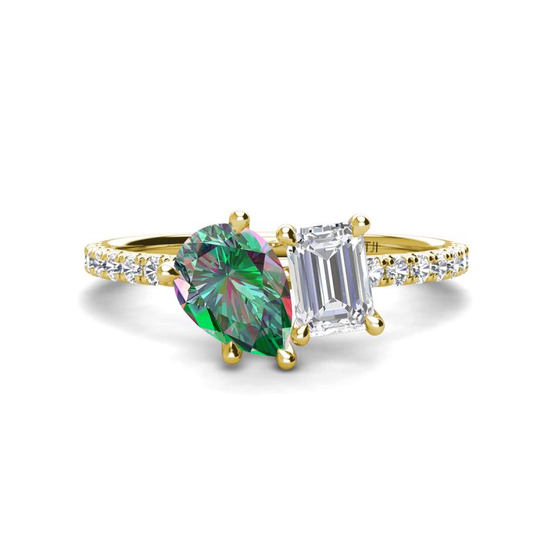 Zahara 9x6 mm Pear Lab Created Alexandrite and 7x5 mm Emerald Cut White Sapphire 2 Stone Duo Ring 