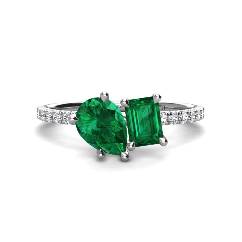 Zahara 9x7 mm Pear Emerald and 7x5 mm Emerald Cut Lab Created Emerald 2 Stone Duo Ring 