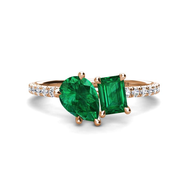 Zahara 9x7 mm Pear Emerald and 7x5 mm Emerald Cut Lab Created Emerald 2 Stone Duo Ring 