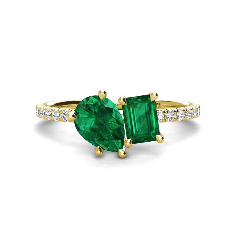 Zahara 9x7 mm Pear Emerald and 7x5 mm Emerald Cut Lab Created Emerald 2 Stone Duo Ring 