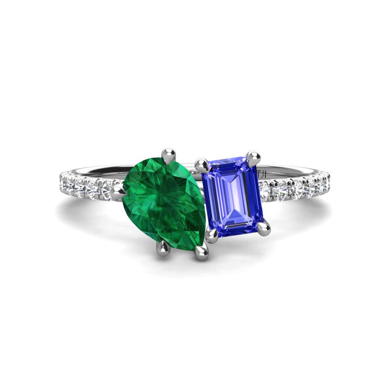 Zahara 9x7 mm Pear Emerald and 7x5 mm Emerald Cut Tanzanite 2 Stone Duo Ring 