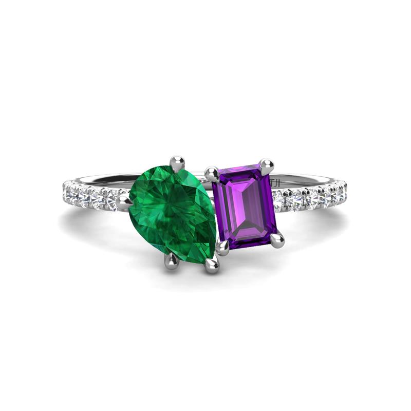 Zahara 9x7 mm Pear Emerald and 7x5 mm Emerald Cut Amethyst 2 Stone Duo Ring 