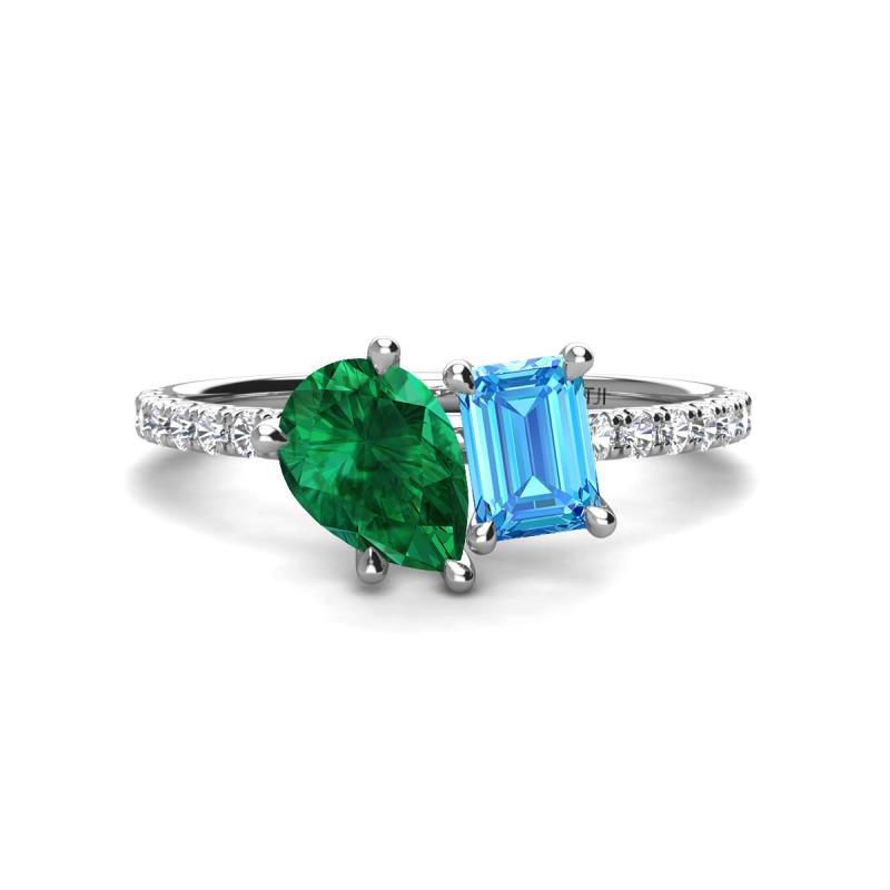 Zahara 9x7 mm Pear Emerald and 7x5 mm Emerald Cut Blue Topaz 2 Stone Duo Ring 