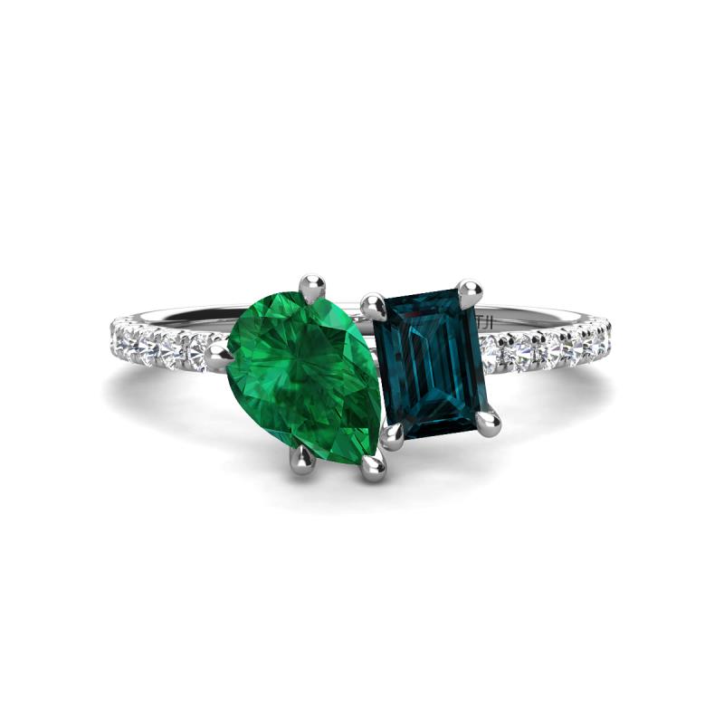 Zahara 9x7 mm Pear Emerald and 7x5 mm Emerald Cut London Blue Topaz 2 Stone Duo Ring 