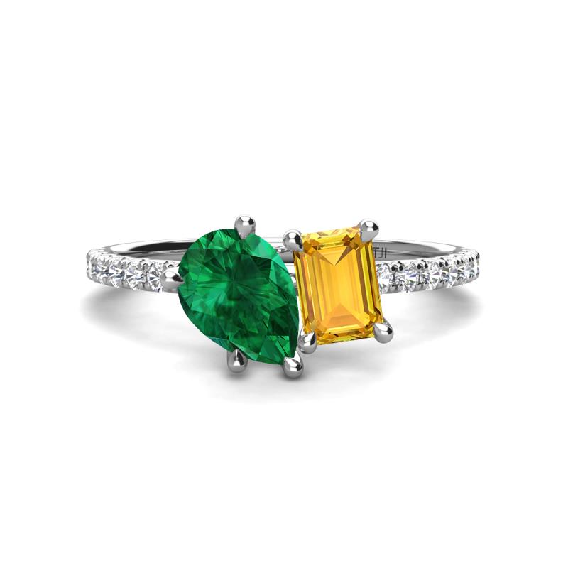 Zahara 9x7 mm Pear Emerald and 7x5 mm Emerald Cut Citrine 2 Stone Duo Ring 