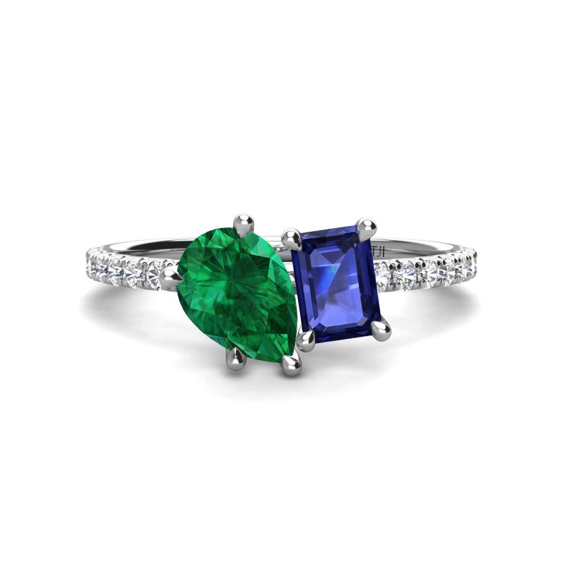 Zahara 9x7 mm Pear Emerald and 7x5 mm Emerald Cut Iolite 2 Stone Duo Ring 